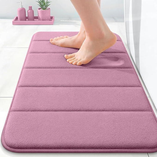 OLANLY Memory Foam Bath Mat 24x16, Super Soft Absorbent Bathroom Rugs, Quick Dry, Machine Washable Shower Floor Rugs, Bathmat Carpet, Bathroom Home Decor Accessories, Deep Plum - ModernBath