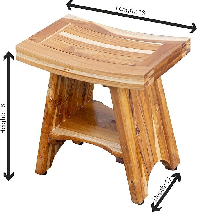 EcoDecors Teak Shower Bench 18", 300 lb Capacity – Waterproof Wood Bath Seat with Shelf, Spa Seating for Adults – Compact Fit for Small Bathrooms & Walk-in Showers – Slip-Resistant Feet - ModernBath