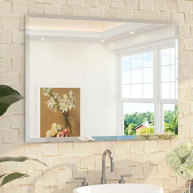 TETOTE 40" x 30" Rectangle Mirror with Frameless Tempered Beveled Edge for Vanity and Bathroom - ModernBath