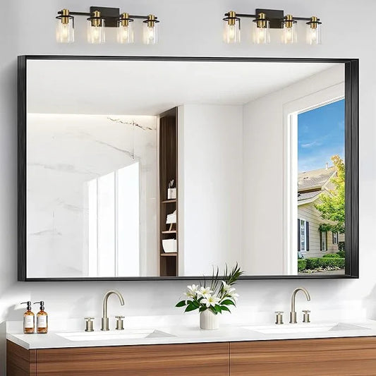 Black Bathroom Mirror, 60x40 Inch Rectangular Framed Mirror, Large Wall Mounted Bathroom Vanity Mirror Over Sink for Bedroom,Restroom, Living Room, Hangs Vertically or Horizontally - ModernBath