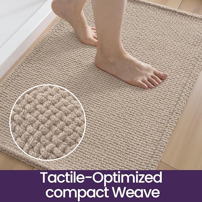 DEXI Bathroom Rugs 16x24, Non Slip Washable Bath Mat, Absorbent Chenille Bathmat, Ultra Soft Thick Carpet for Tub Shower Floor, Dark Beige - ModernBath