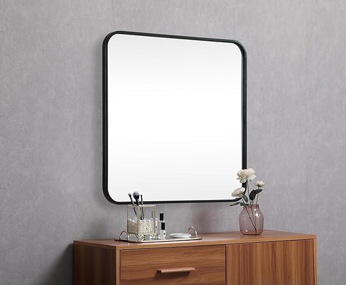 ARS Concepts Aura, Soft Corner Metal Square Mirror 24X24 Inch in, Modern, Black - ModernBath