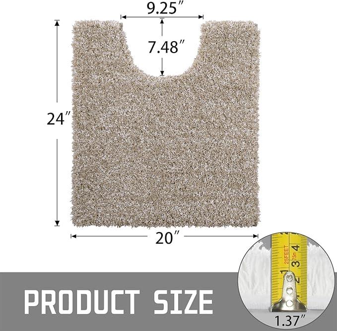 Yimobra Bathroom Rugs Sets 2 Piece, Soft Absorbent Bath Mat and U-Shaped Toilet Rug with Non Slip Backing, Machine Washable, Plush Shaggy Bath Mats for Bathroom, 32"x20"+24"x20", Light Brown and White - ModernBath