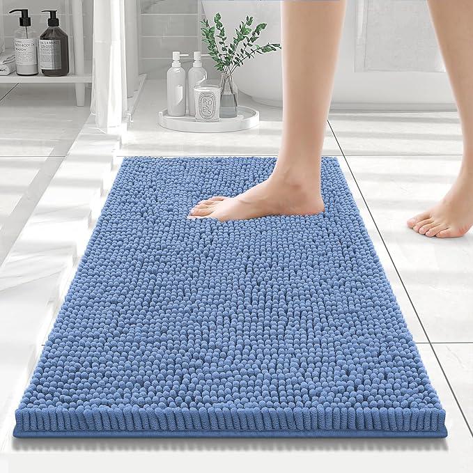 Smiry Luxury Chenille Bathroom Rugs 24x16, Extra Soft and Absorbent Shaggy Bath Mat, Machine Washable, Non-Slip Plush Carpet Runner for Tub, Shower, and Floor, Home Decor Accessories, Cornflower Blue - ModernBath