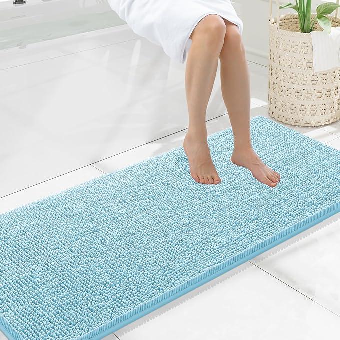 Smiry Luxury Chenille Bathroom Rugs 59x20, Extra Soft and Absorbent Shaggy Bath Mat, Machine Washable, Non-Slip Plush Carpet Runner for Tub, Shower, and Floor, Home Decor Accessories, Sky Blue - ModernBath