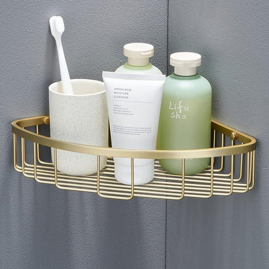 Bathroom Shower Caddy Corner Shelf Basket, Corner-Hollow Design, Ultra Sturdy Rust-Proof Stainless Steel Shelf Organizer Shampoo Holder, Wall Mounted Storage Rack for Bathroom, Brushed Gold - ModernBath