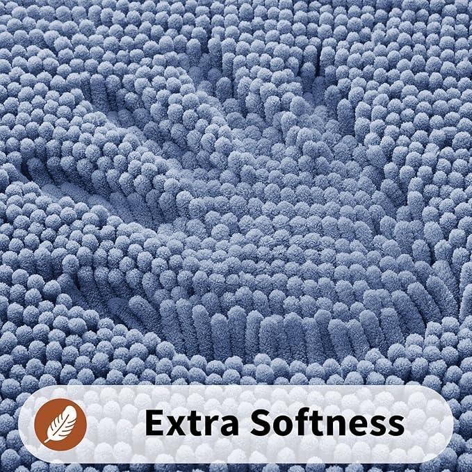 Yimobra Toilet Rugs U Shaped Washable - 24"x20" Non Slip Plush Contour Bath Rugs for Toilet - Super Soft Absorbent Quick Dry Toilet Mats for Bathroom,Denim Blue - ModernBath