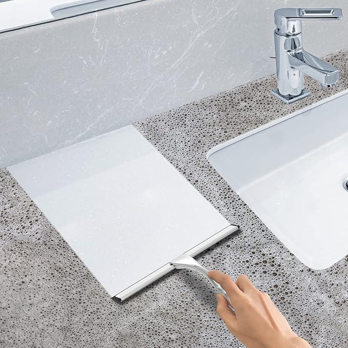 All-Purpose Stainless Steel Shower Squeegee for Shower Glass Door with 2 Adhesive Hooks, Bathroom Cleaner Tool Household Window Mirror Squeegee , Cleaning Tile Wall, Car, 10 Inch Silver - ModernBath