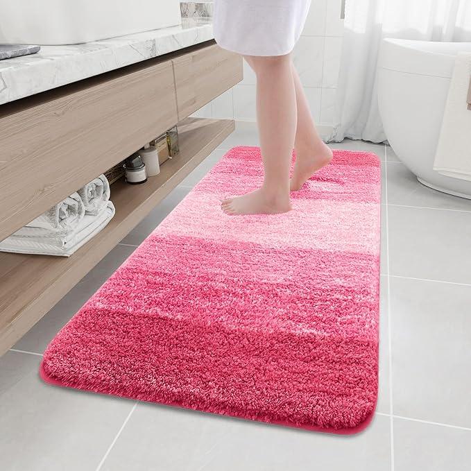 Arotive Microfiber Bathroom Rugs, Shaggy Soft and Absorbent Bath Rug, Non-Slip, Thick Plush Machine Washable Dry Bath Mats for Bathroom, Tub and Shower, 54x24, Pink, Rectangular - ModernBath