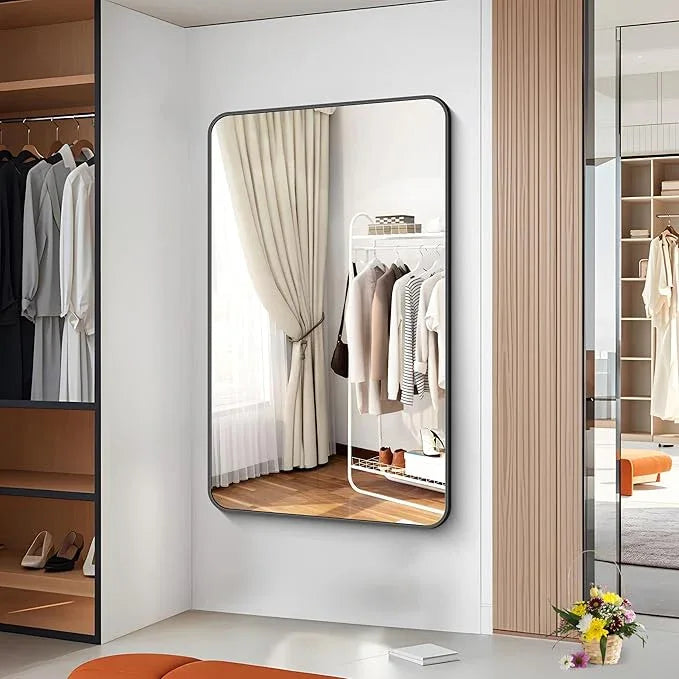BONEWEI 60x36 inch Large Bathroom Mirror,Black Rectangle Mirror,Wall Mounted Bathroom Frame Vanity Mirror with Round Corner for Bedroom Living Room, Entryway Hangs Horizontal or Vertical - ModernBath