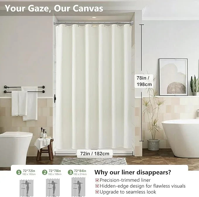 VANZAVANZU Luxury 3 in 1 Shower Curtain Set 3D Textured Waffle Weave Bathroom Curtain with Waterproof SGS Certified Fabric Liner & 12 Anti-Fall Stainless Steel Hooks, Machine Washable 72"x78" (Cream) - ModernBath