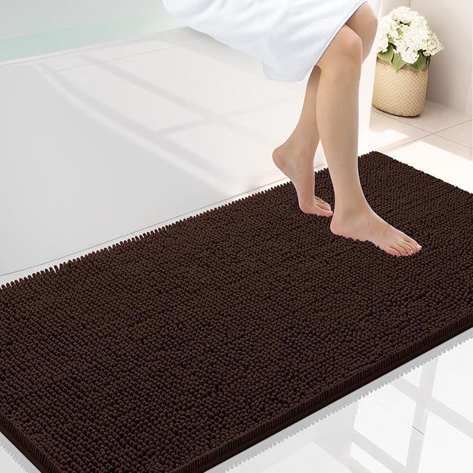 Smiry Luxury Chenille Bathroom Rugs 45x27, Extra Soft and Absorbent Shaggy Bath Mat, Machine Washable, Non-Slip Plush Carpet Runner for Tub, Shower, and Floor, Home Decor Accessories, Brown - ModernBath