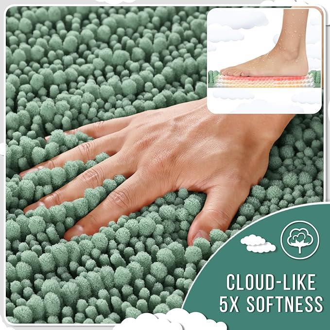 Yimobra Bathroom Rugs Non Slip Washable - Ultra Soft Absorbent Chenille Bath Mat, Quick Dry Shaggy Floor Carpet for Tub Shower, Green Home Decor Accessories, 24x17 Inch - ModernBath