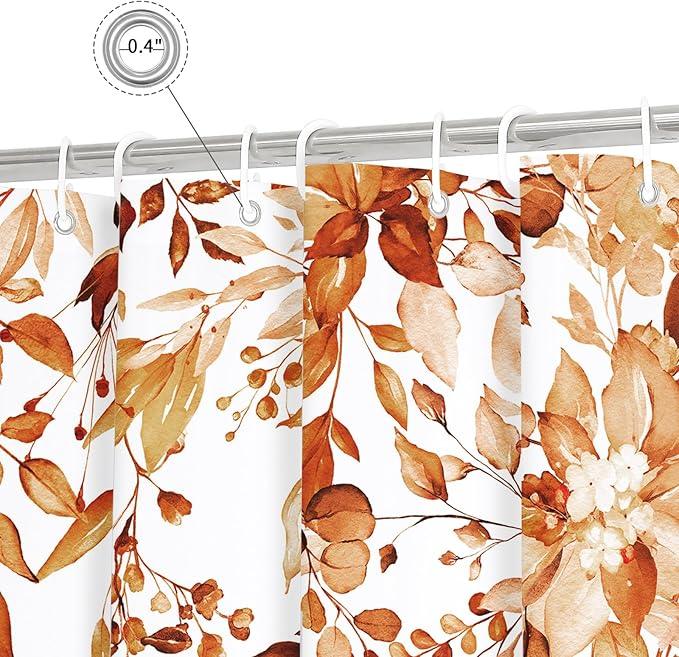 Gibelle Extra Long Shower Curtain 72 x 84, Orange Floral Shower Curtain for Bathroom, Fall Watercolor Plant Eucalyptus Leaves Fabric Shower Curtain Set - ModernBath