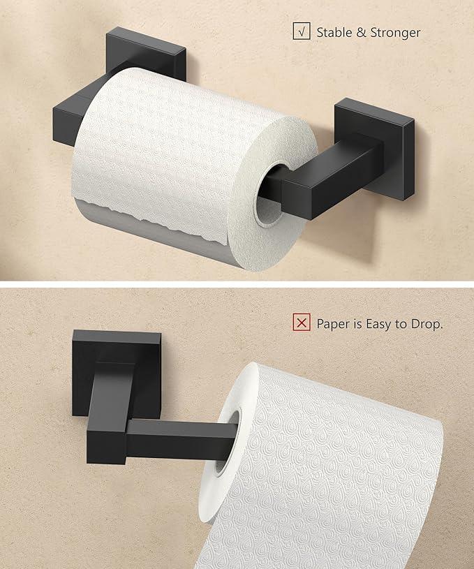 FORIOUS Toilet Paper Holder Wall Mount, Stainless Steel Rustproof Double Post Pivoting Tissue Roll Holder for Bathroom, Commercial Toilet Paper Dispenser (Matte Black, Square 2 Pack) - ModernBath