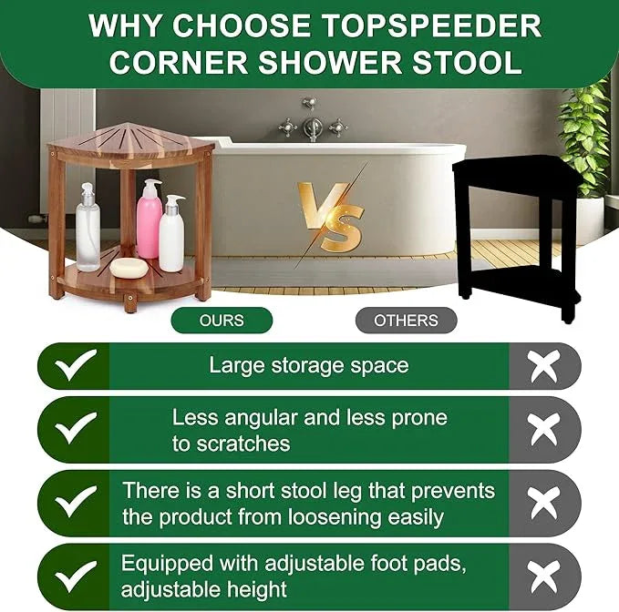 Bathroom Corner Shower Stool with Storage Shelf, Shower Feet Stool, Non-Slip Adjustable Feet Drain Holes, for Shaving Legs, SpacemSaving Shower Bench with Storage for Small Spaces - ModernBath