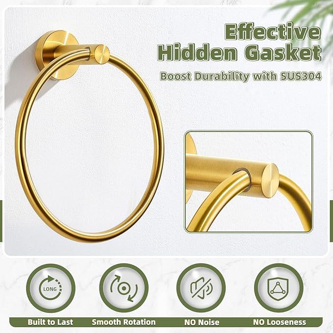 APLusee Towel Ring for Bathroom Wall, Brushed Gold Hand Towel Ring Holder, Heavy Duty SUS 304 Stainless Steel Modern Bathroom Accessories - ModernBath