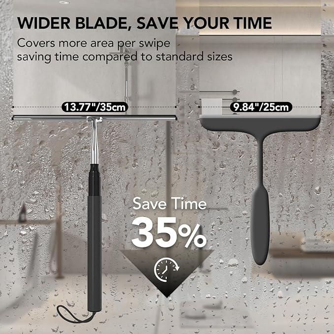 Shower Squeegee with Long Handle, 15-51" Telescopic Squeegee for Window Cleaning, Window Squeegee for Glass Doors, Extendable Window Cleaner Tool for Tile Walls, Sliding Door, Floor, Car Windshield - ModernBath