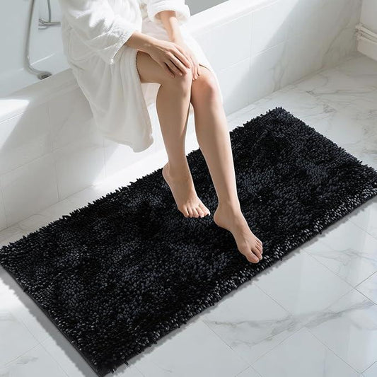 Yimobra Long Bathroom Rugs Runner 55x24 Inch, Extra Thick Soft Absorbent Chenille Bath Mat, Non Slip Machine Washable, Quick Dry Bath Rugs for Bathroom Floor, Tub and Shower, Black - ModernBath