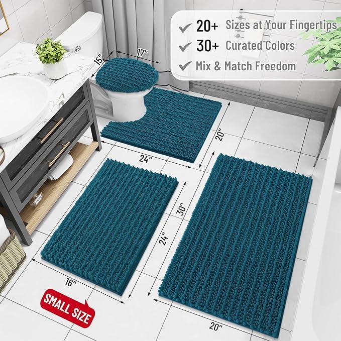 Arotive Luxury Chenille Bathroom Rug Mat, Extra Soft Thick Absorbent Shaggy Bath Rugs, Non-Slip Machine Wash Dry, Plush Bath Mats for Bathroom, Shower and Tub, 47x32, Peacock Blue - ModernBath