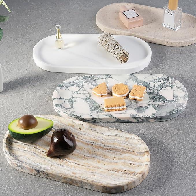 Koville Marble Vanity Tray for Decor, Natural Bathroom Tray for Bathroom Countertop, Stone Decorative Trays for Dresser Organizer, Storage Trays for Perfume, Jewelry Holder(Beige Yellow) - ModernBath