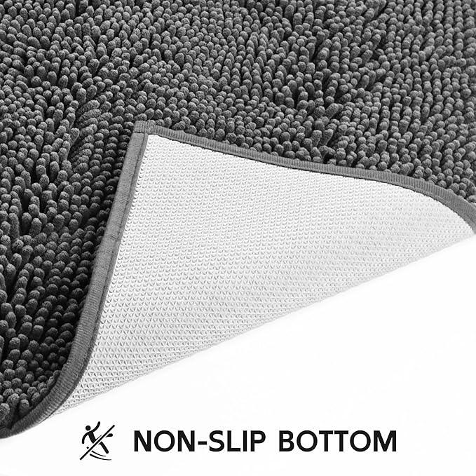 Cybstrax Bath Rug Mat,Extra-Soft Absorbent Chenille Bathroom Mats, 48" x 36" Non-Slip Rubber Backing, Large Washable Bath Mat for Bathroom Floor, Home Decor Accessories, Grey - ModernBath