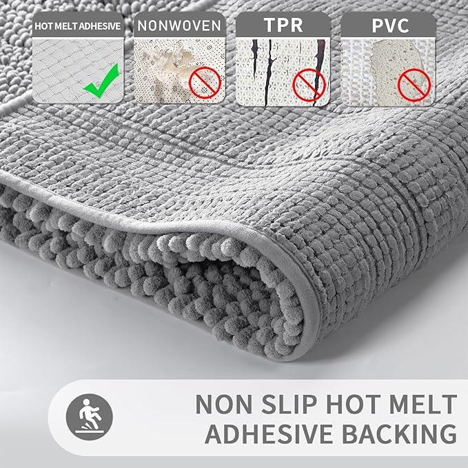 Yimobra Toilet Rugs U Shaped Washable 24 x 20, Non Slip and Super Absorbent Toilet Mat, Quick Dry, Ultra Luxury Microfiber Chenille Plush Fluffy Contour Bath Rugs for Toilet Base, Gray - ModernBath
