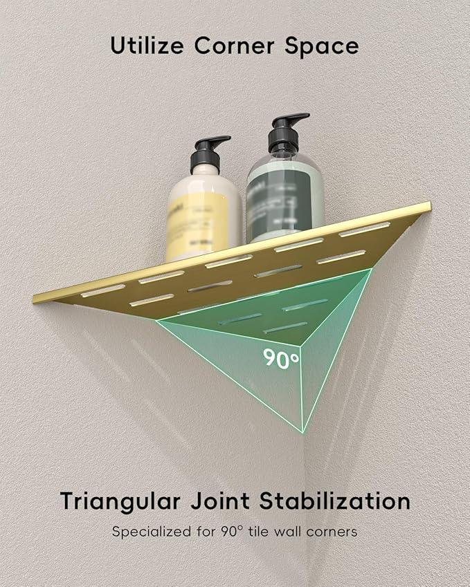 DAYONE Corner Shower Shelf Gold 2 Pack 10", Bathroom Corner Shower Organizer Shelf for Tiled Wall, SUS304 Stainless Steel Recessed Organizer Shelves - ModernBath