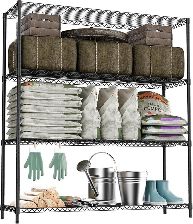 Stand Shelf Wire Rust-Proof Outdoor Storage Shelving 4-Tier Utility Shelving Unit for Garden Home,Kitchen,Office Dark Grey 17.7" D x 47.3" W x 59.4" H - ModernBath