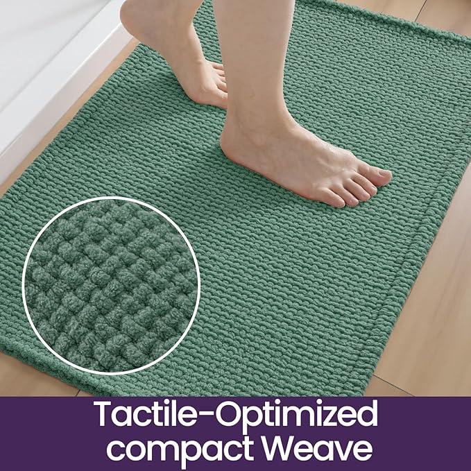 DEXI Bathroom Rugs 24x36, Non Slip Washable Bath Mat, Absorbent Chenille Bathmat, Ultra Soft Thick Carpet for Tub Shower Floor, Green - ModernBath