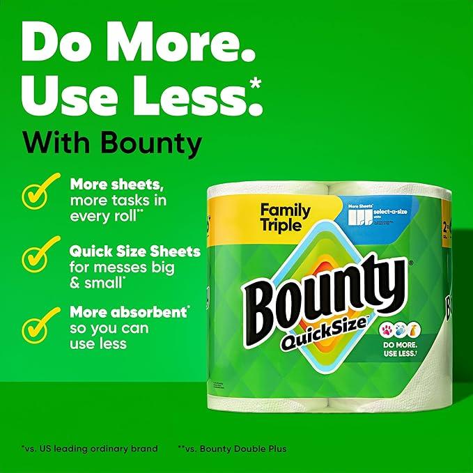Bounty Quick-Size Paper Towels, White, 8 Family Triple Rolls = 27 Regular Rolls - ModernBath