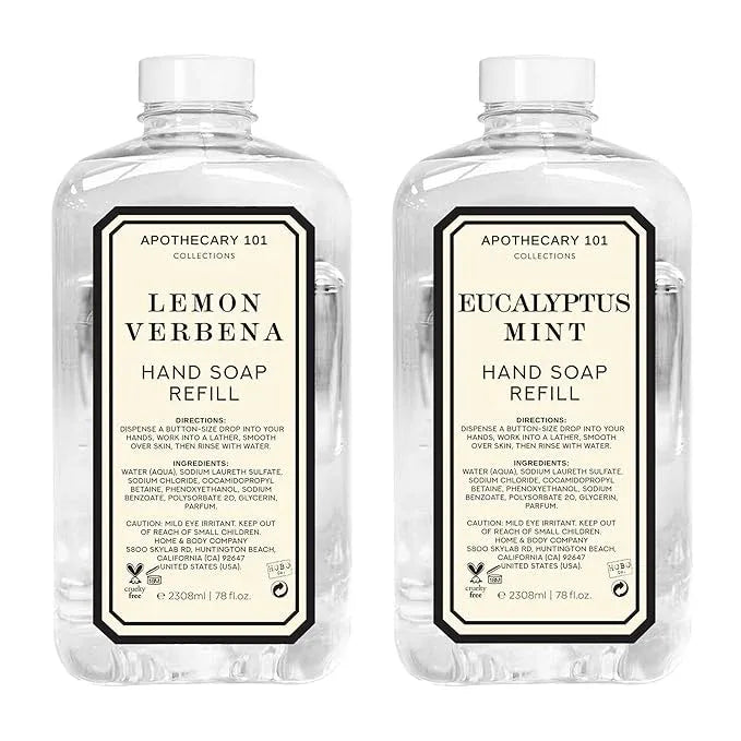 Apothecary 101 Collections | Hand Soap Refill | Home and Body Company | 78oz x 2 | Lemon Verbena & Eucalyptus Mint - ModernBath