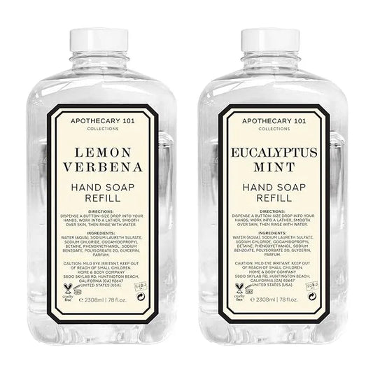 Apothecary 101 Collections | Hand Soap Refill | Home and Body Company | 78oz x 2 | Lemon Verbena & Eucalyptus Mint - ModernBath