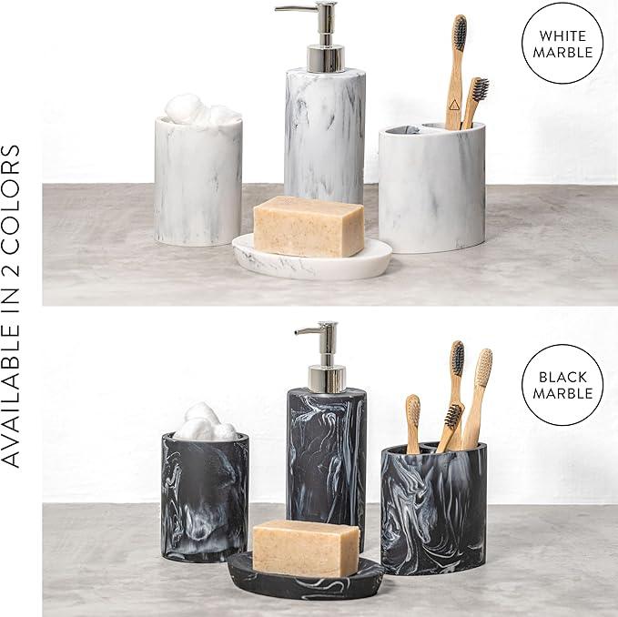 ZCCZ Bathroom Accessories Set, 4-Piece Marble Pattern with Soap Dispenser, Toothbrush Holder, Tumbler, and Soap Dish for Modern Bath Décor, Elegant and Durable Design for Home or Office Bathrooms - ModernBath