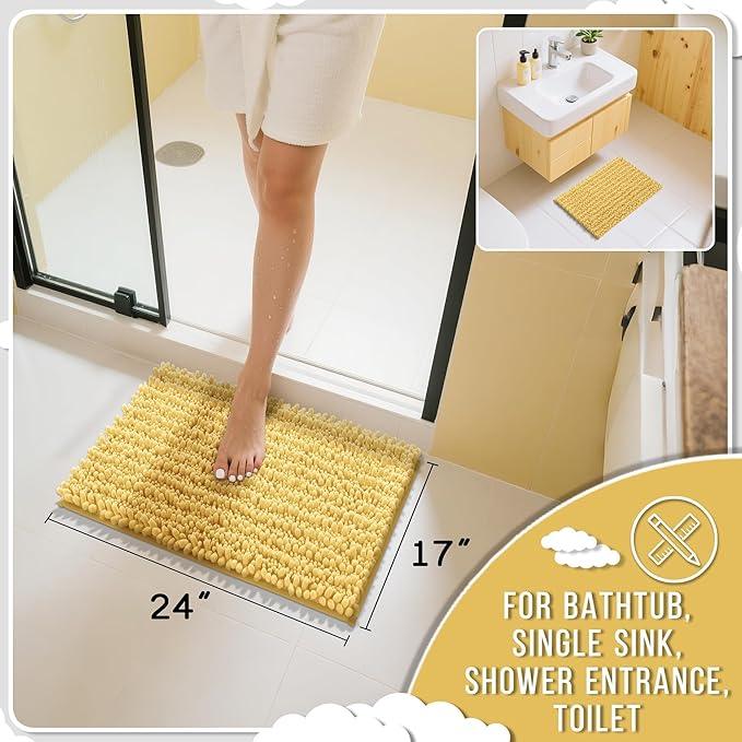 Yimobra Bathroom Rugs Non Slip Washable - Ultra Soft Absorbent Chenille Bath Mat, Quick Dry Shaggy Floor Carpet for Tub Shower, Yellow Home Decor Accessories, 24x17 Inch - ModernBath