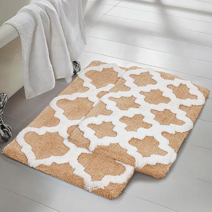 C23 Luxury Bathroom Rugs, Bath Mat - 20"x32" & 16"x24", 2200 GSM Tufted Cotton Bathroom Mat, Ultra-Absorbent Quick Dry Heavyweight Non-Slip Bathmat, Thick Soft Plush Machine Washable Bath Rug - 2 Pack - ModernBath
