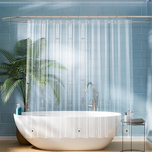 Titanker Short Shower Curtain Liner 72x65, Clear PEVA Shower Liner Lightweight Waterproof Shower Curtains for Bathroom with Magnets and Rustproof Grommet Holes - ModernBath