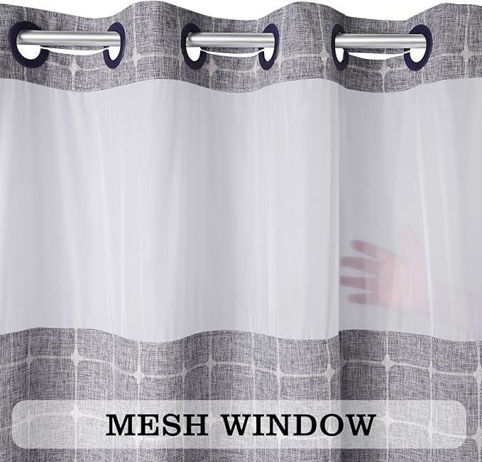 River Dream Farmhouse Blue Shower Curtain with Snap-in Liner, No Hooks Shower Curtain Set, with Tassels for Bathroom Decor,Shower Curtain and Liner with Sheer Window 71x74 Inch - ModernBath