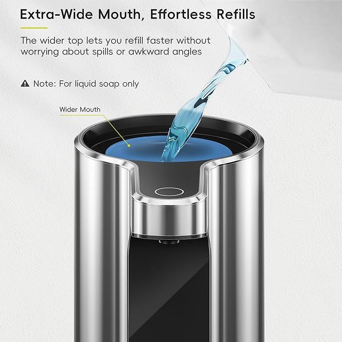 EKO Aroma Pro 13.5 fl oz Touchless Automatic Liquid Soap Dispenser, Rechargeable Hand & Dish Soap Dispenser for Bathroom and Kitchen, Waterproof, Adjustable Volume Control (Chrome Metallic) - ModernBath