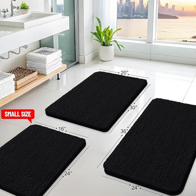 Arotive Bathroom Toilet Rugs U Shaped 24x20, Extra Soft Absorbent Shaggy Chenille Contour Bath Rugs for Toilet, Machine Washable Non-Slip Contoured Bath Mats, Black - ModernBath