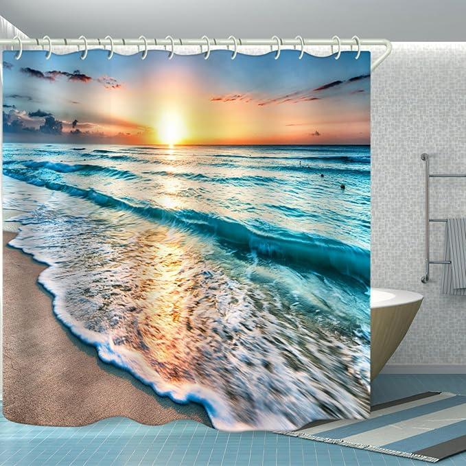 LYFANS Bathroom Uses Beach Sunset 3D Shower Curtains, Luxurious Bathtub Standard Shower Curtain, Waterproof and Bright Fabric Shower Curtains, (59x72 inches) - ModernBath