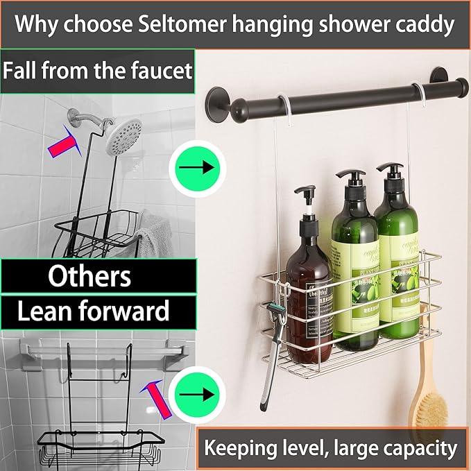 Seltomer Shower Caddy Hanging Shower Rack SUS304 Stainless Steel Hanging Shower Orangizer with Hooks Over The Door, Shampoo Basket Storage (Single-Layer) - ModernBath