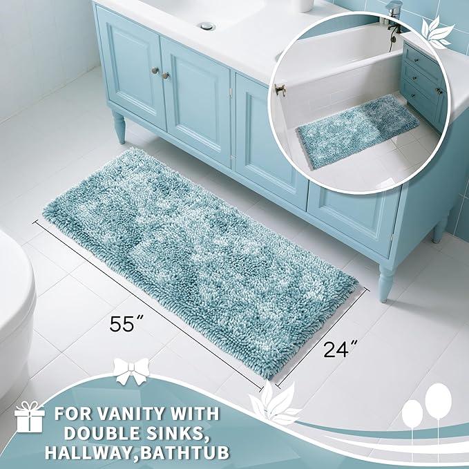Yimobra Long Bathroom Rugs Runner 55x24 Inch, Extra Thick Soft Absorbent Chenille Bath Mat, Non Slip Machine Washable, Quick Dry Bath Rugs for Bathroom Floor, Tub and Shower, Greyish Blue - ModernBath