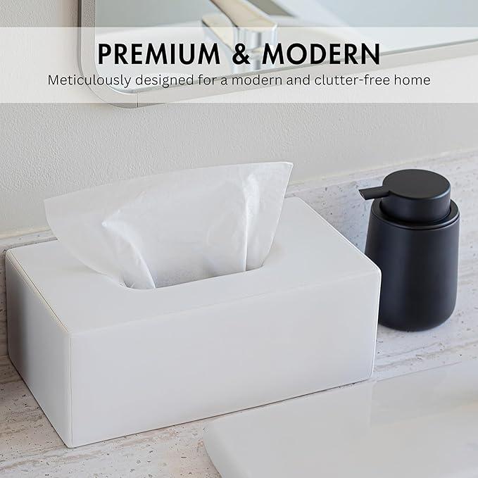 Yew Design Matte White Tissue Box Cover Rectangular, Facial Tissue Dispenser for Bathroom, Kitchen, Bedroom, Office, Hotel, Restaurant, Countertop, Nightstand, Car, and Desk - ModernBath