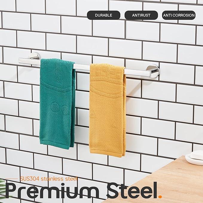 24 Inch Bathroom Towel Bar Bath Towel Rack Kitchen Towel Holder Towel Rails Wall Mounted SUS304 Stainless Steel Polished Chrome AN4001CH-L24 - ModernBath