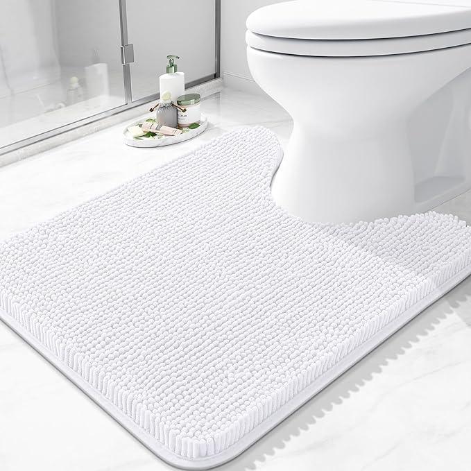 Arotive Bathroom Toilet Rugs U Shaped 24x20, Extra Soft Absorbent Shaggy Chenille Contour Bath Rugs for Toilet, Machine Washable Non-Slip Contoured Bath Mats, White - ModernBath