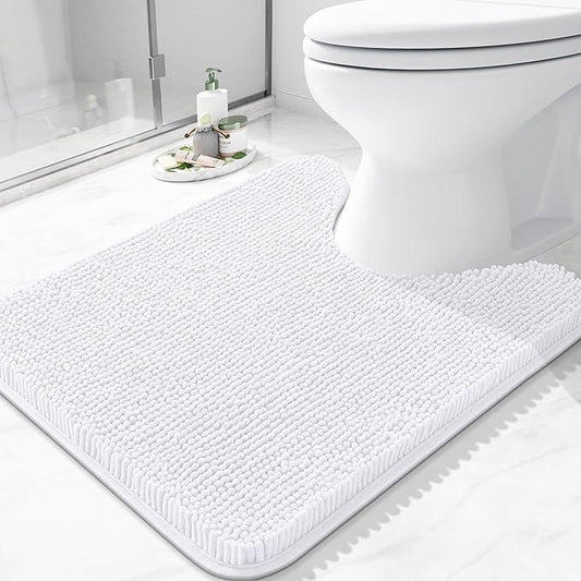 Arotive Bathroom Toilet Rugs U Shaped 24x20, Extra Soft Absorbent Shaggy Chenille Contour Bath Rugs for Toilet, Machine Washable Non-Slip Contoured Bath Mats, White - ModernBath
