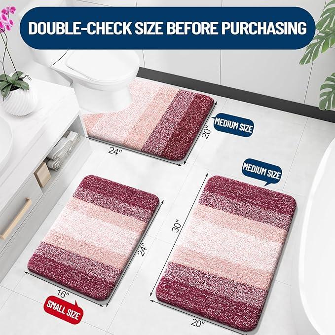 OLANLY Luxury Toilet Rugs U-Shaped 24x20, Extra Soft and Absorbent Microfiber Bathroom Rugs, Non-Slip Plush Shaggy Bath Mat, Machine Wash Dry, Contour Bathroom Mats for Toilet Base, Red - ModernBath