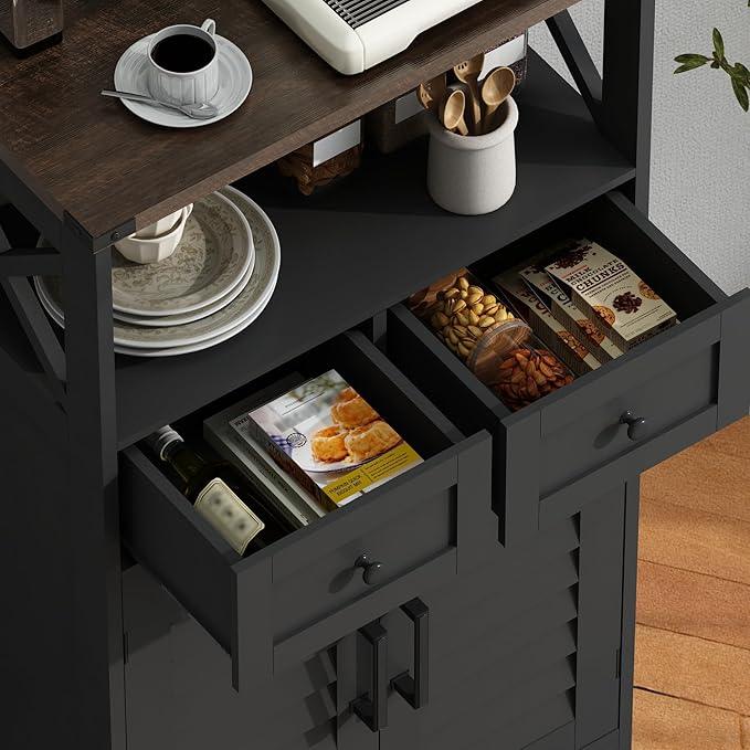 ChooChoo Farmhouse Storage Cabinet, Bathroom Floor Cabinet with Doors and Drawers, Kitchen Pantry Cabinet for Living Room, Laundry, Black - ModernBath