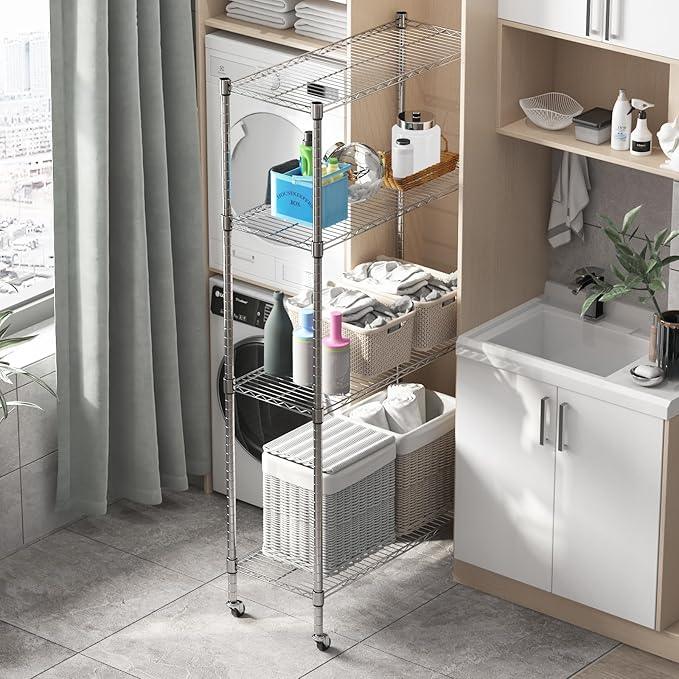 Homdox Heavy Duty 4-Tier Metal Shelving Unit with Adjustable Shelves, Rolling Storage Rack for Kitchen, Garage, Pantry, 36.02"x17.91"x74.41", Silver - ModernBath